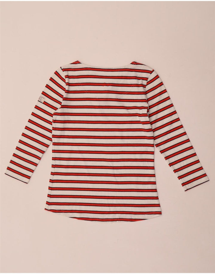 Joules Womens Top 3/4 Sleeve UK 8 Small White Striped Cotton