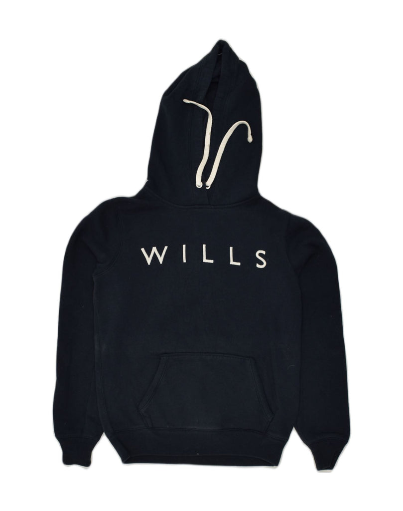 JACK WILLS Womens Graphic Hoodie Jumper UK 8 Small Navy Blue Cotton | Vintage Jack Wills | Thrift | Second-Hand Jack Wills | Used Clothing | Messina Hembry 