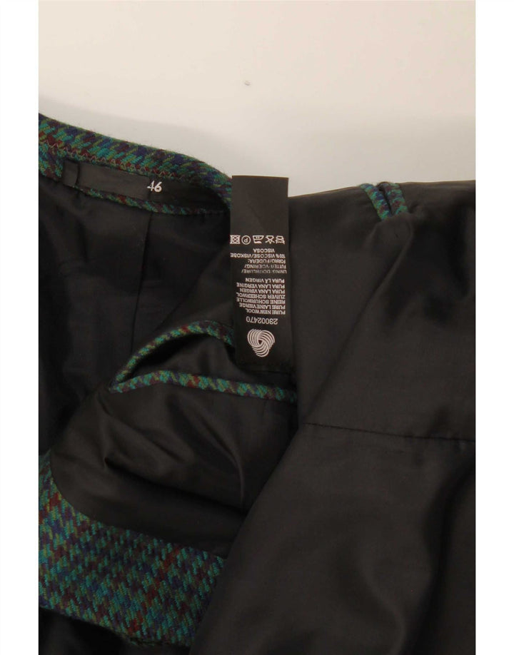 Vintage Mens 2 Button Blazer Jacket IT 46 Small Green Houndstooth New Wool