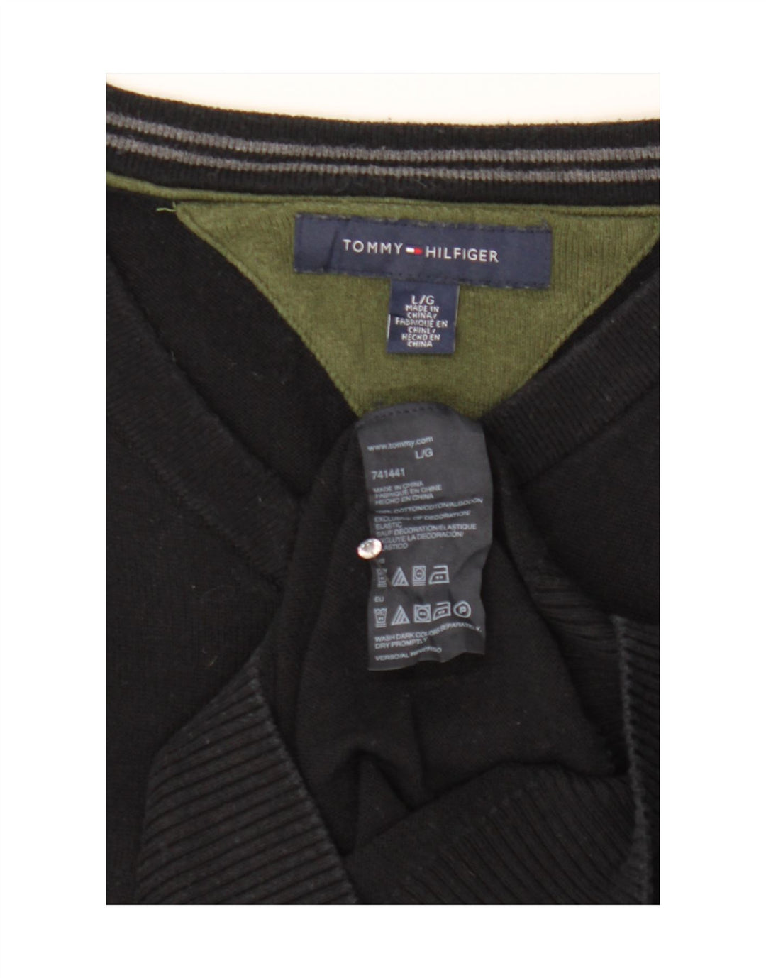 TOMMY HILFIGER Mens V-Neck Jumper Sweater Large Black Cotton Vintage Tommy Hilfiger and Second-Hand Tommy Hilfiger from Messina Hembry 