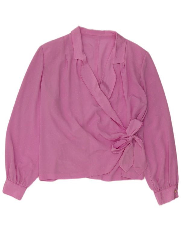 Vintage Womens Long Sleeve Wrap Blouse Top UK 16 Large Pink Spotted