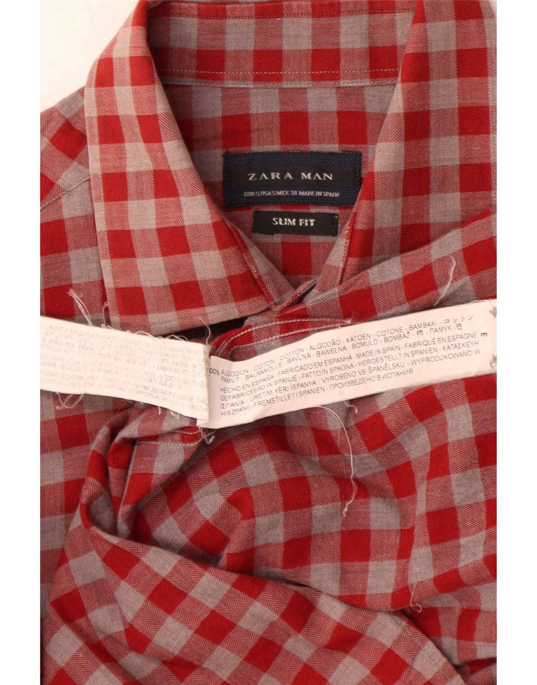 Zara Mens Slim Fit Shirt Small Red Gingham Cotton