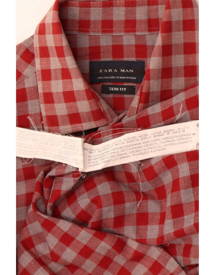 Zara Mens Slim Fit Shirt Small Red Gingham Cotton