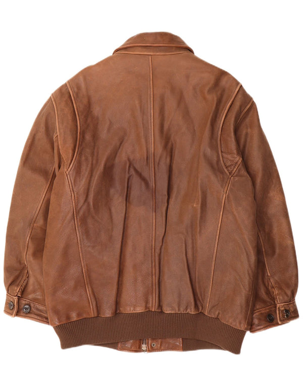 Eddie Bauer Mens Padded Flight Leather Jacket UK 40 Large Brown