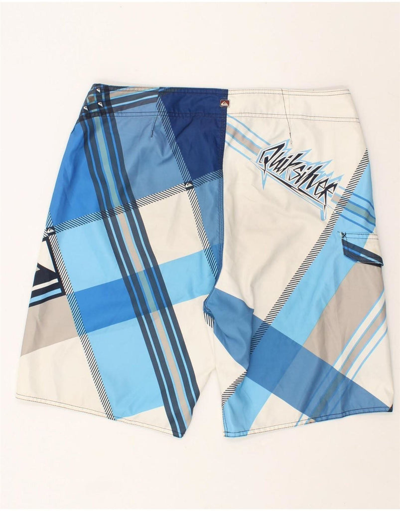 QUIKSILVER Mens Graphic Swimming Shorts XL W38 Blue Colourblock Vintage Quiksilver and Second-Hand Quiksilver from Messina Hembry 