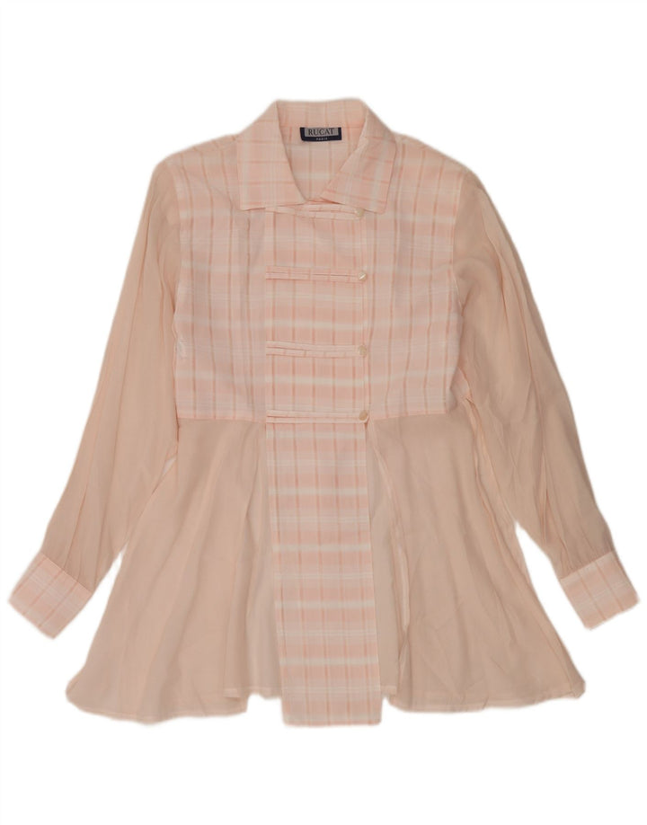 Vintage Womens Shirt Dress UK 12 Medium Pink Check Viscose