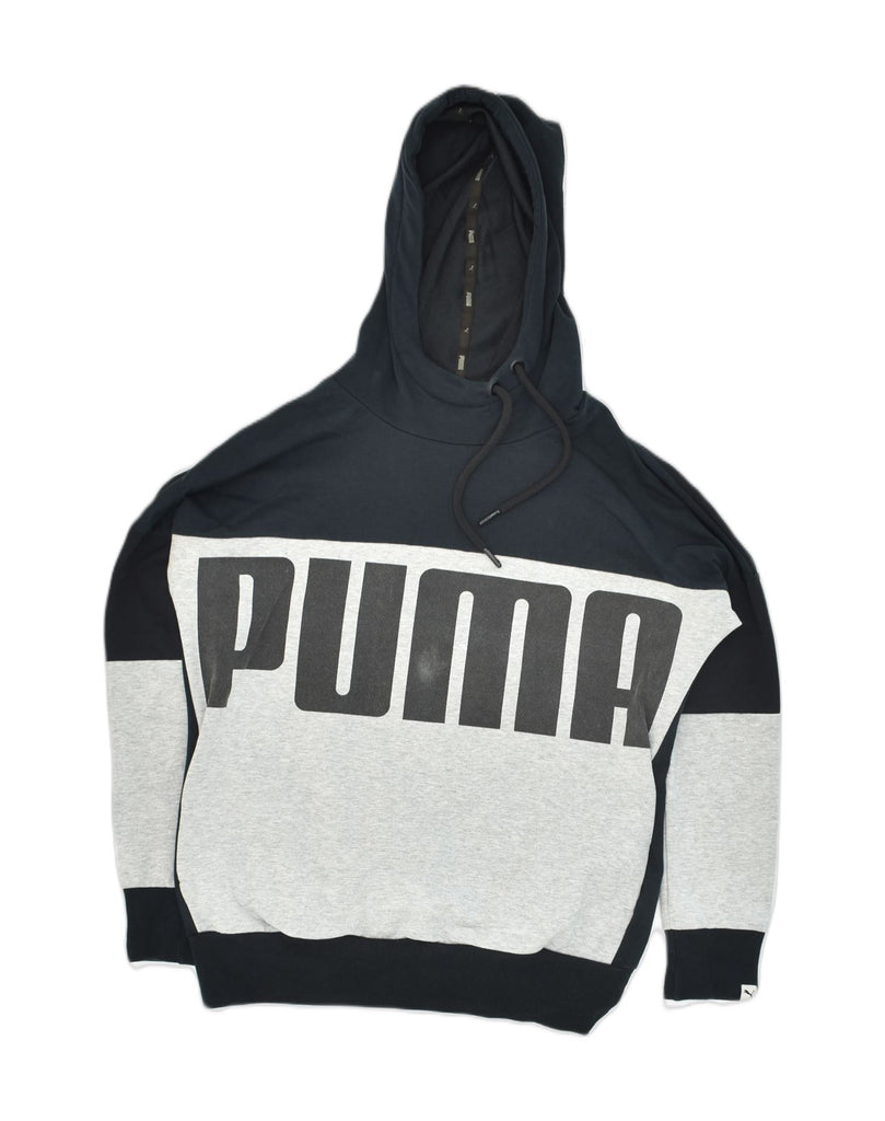 PUMA Womens Oversized Graphic Hoodie Jumper UK 8 Small Grey Colourblock | Vintage Puma | Thrift | Second-Hand Puma | Used Clothing | Messina Hembry 