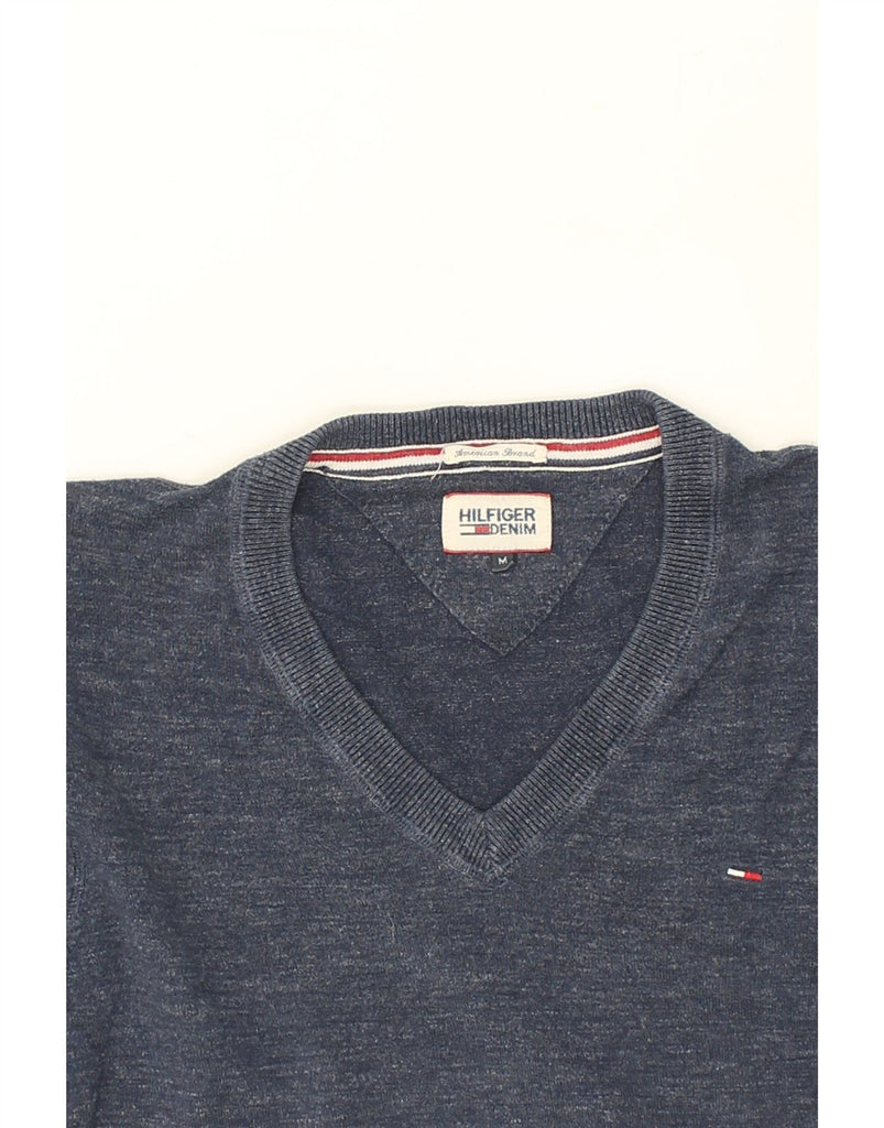 TOMMY HILFIGER Mens V-Neck Jumper Sweater Medium Navy Blue Cotton | Vintage Tommy Hilfiger | Thrift | Second-Hand Tommy Hilfiger | Used Clothing | Messina Hembry 