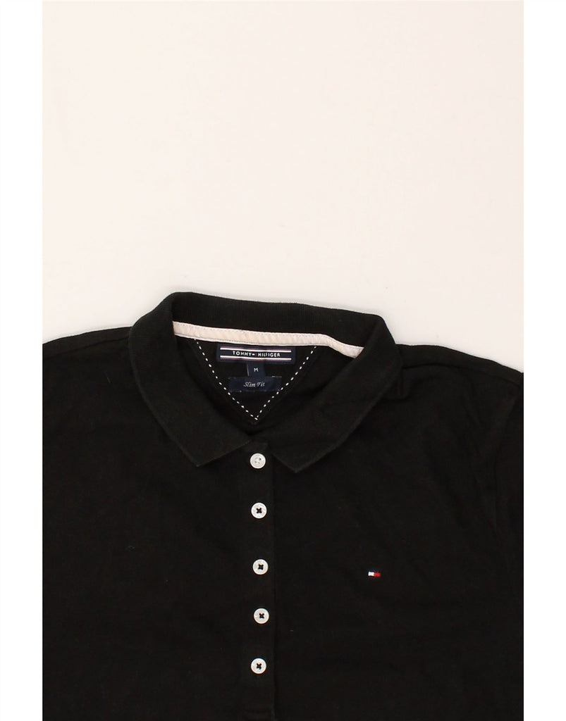 TOMMY HILFIGER Womens Slim Fit Polo Shirt UK 12 Medium Black Cotton | Vintage Tommy Hilfiger | Thrift | Second-Hand Tommy Hilfiger | Used Clothing | Messina Hembry 