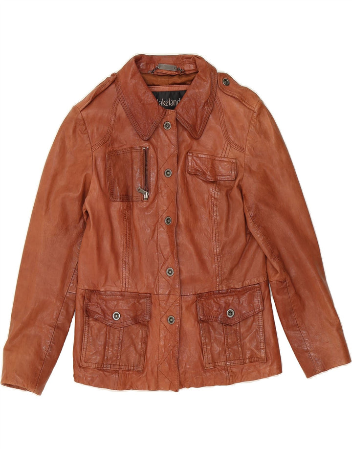 LAKELAND Womens Military Leather Jacket UK 10 Small Brown Leather Vintage Lakeland and Second-Hand Lakeland from Messina Hembry 