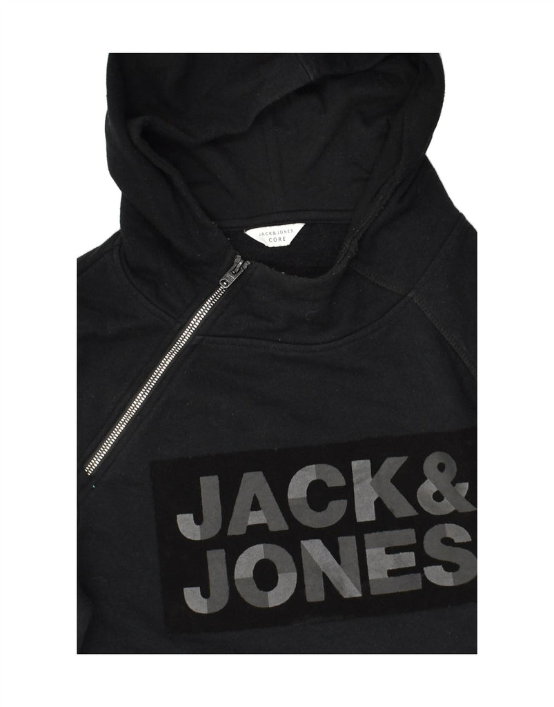 JACK & JONES Mens Graphic Zip Neck Hoodie Jumper Medium Black Cotton | Vintage Jack & Jones | Thrift | Second-Hand Jack & Jones | Used Clothing | Messina Hembry 