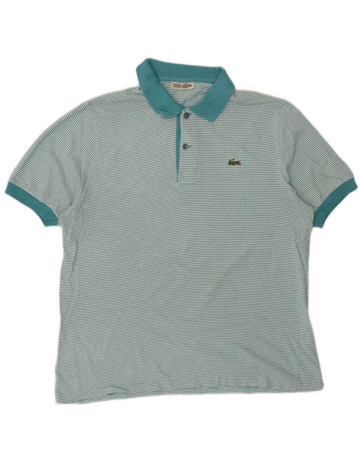 Lacoste Mens Polo Shirt Medium Blue Striped Cotton
