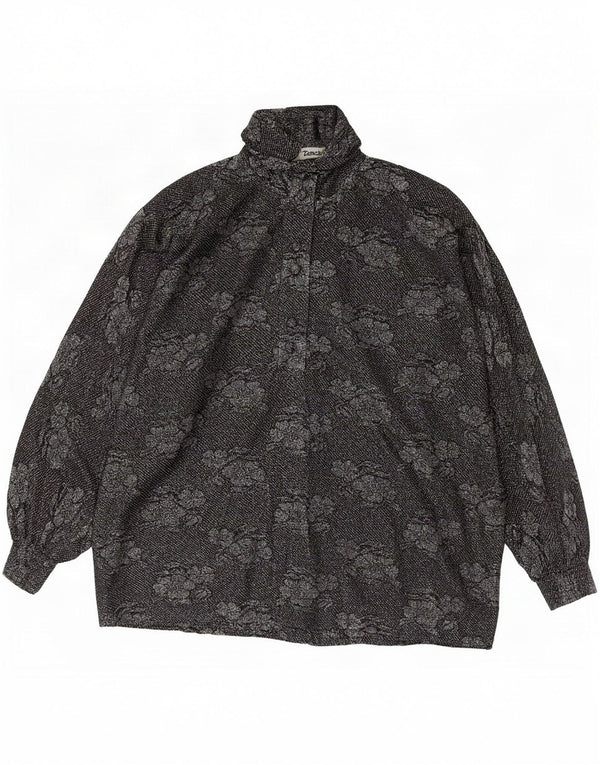 Vintage Womens See Through Long Sleeve Blouse Top UK 18 XL Black Floral