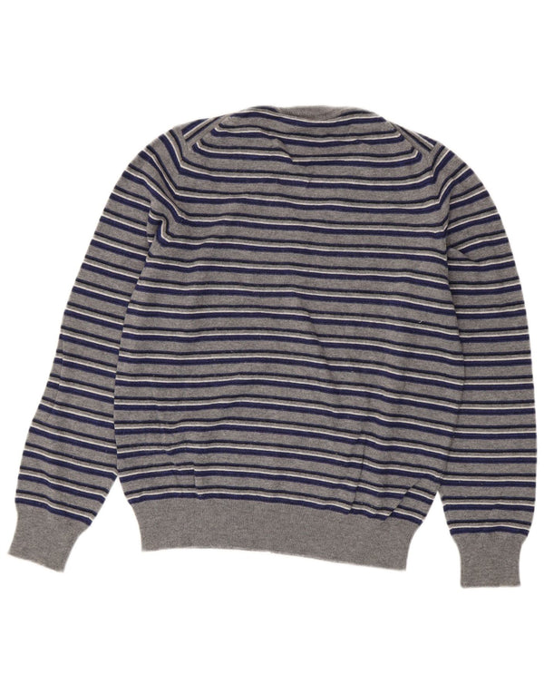 Fred Perry Mens V-Neck Jumper Sweater Small Grey Striped Wool