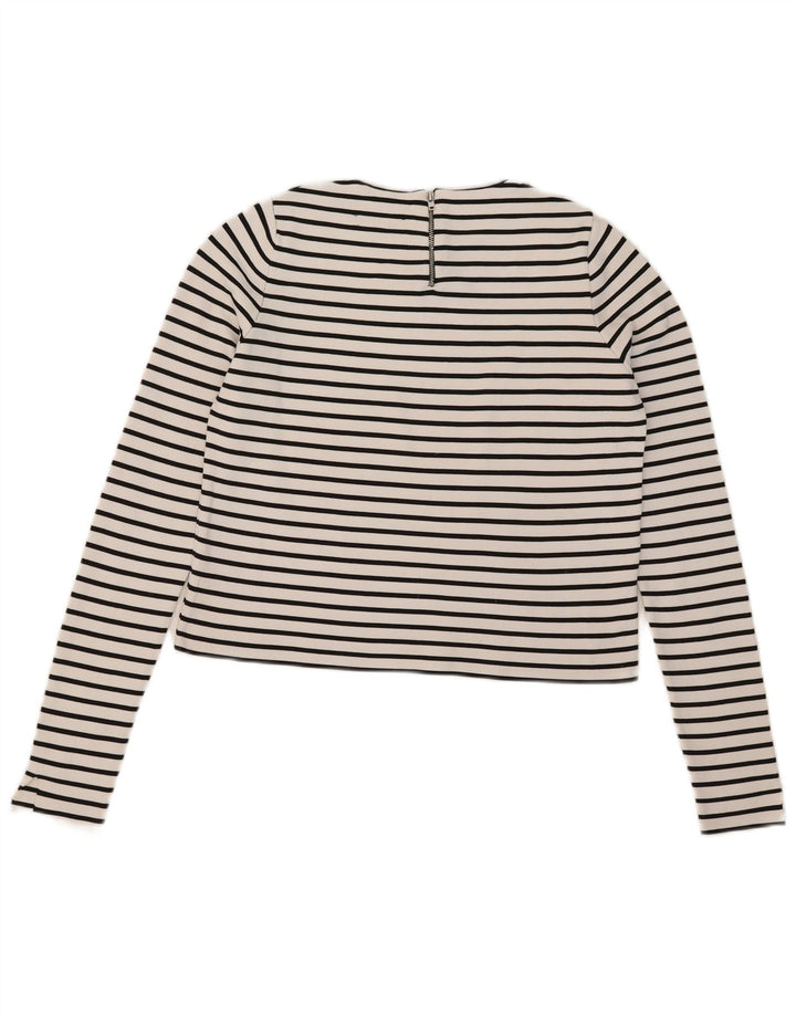 Zara Womens Crop Top Long Sleeve UK 12 Medium White Striped