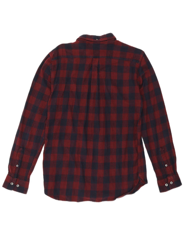 French Connection Mens Flannel Shirt Medium Burgundy Gingham Cotton