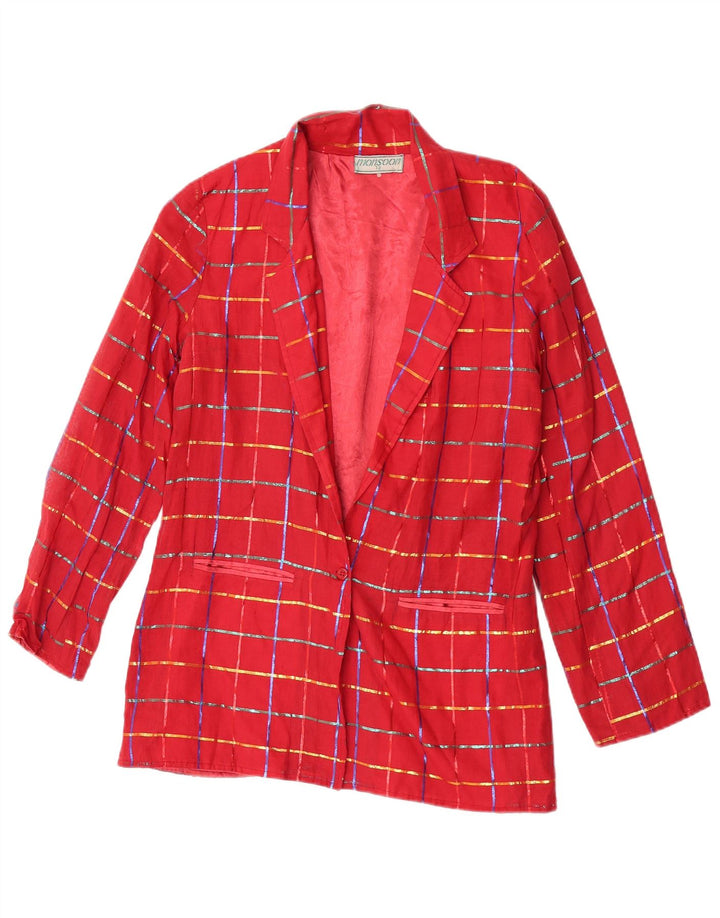 Monsoon Womens 1 Button Blazer Jacket UK 12 Medium Red Check Cotton