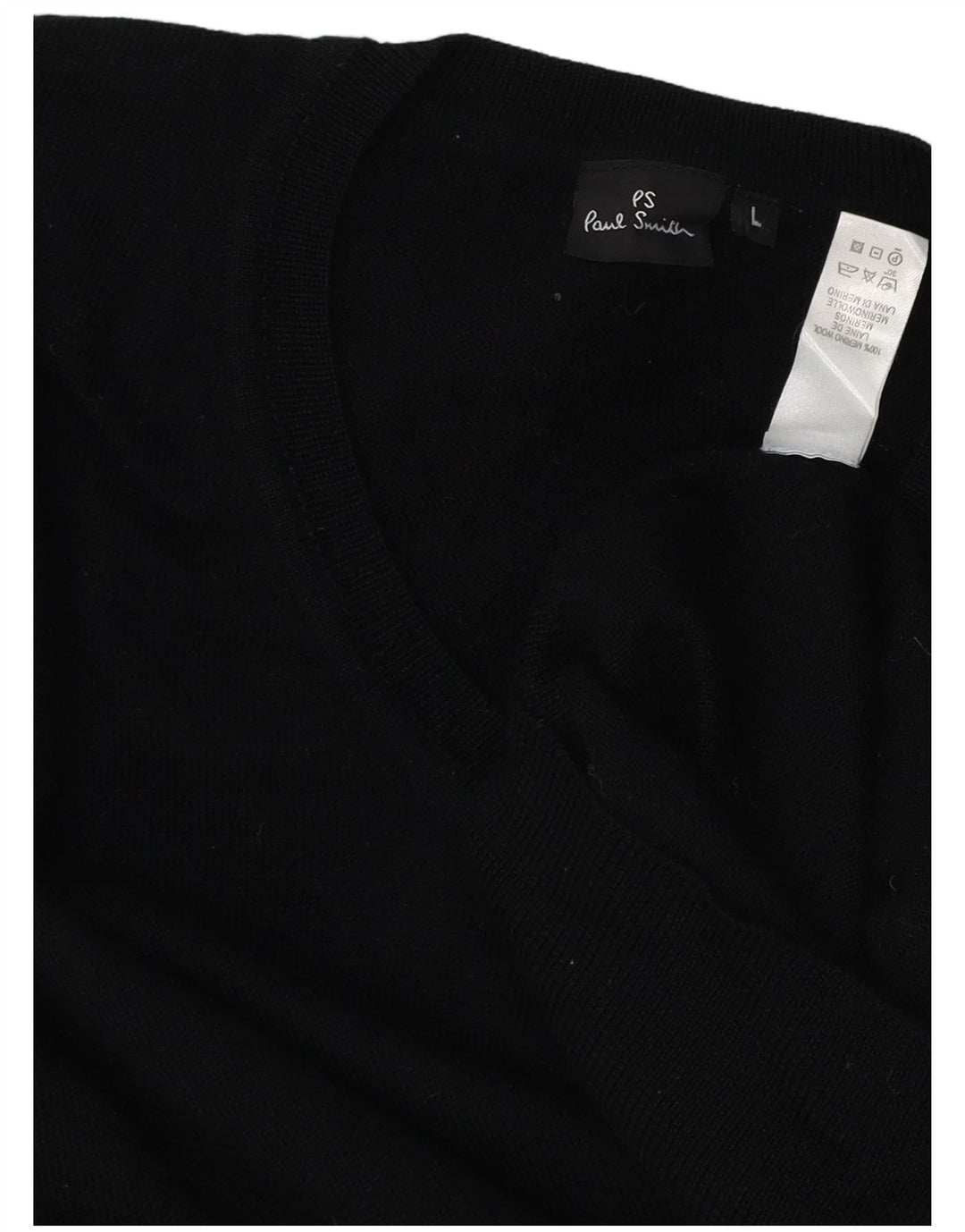 PAUL SMITH Mens V-Neck Jumper Sweater Large Black Merino Wool