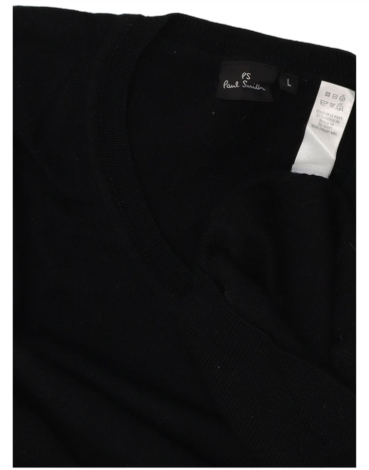 PAUL SMITH Mens V-Neck Jumper Sweater Large Black Merino Wool
