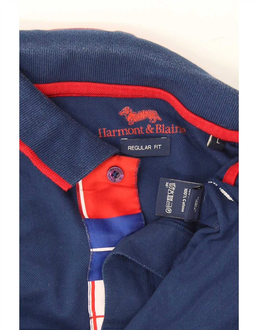 Harmont & Blaine Mens Regular Fit Polo Shirt Large Navy Blue Cotton