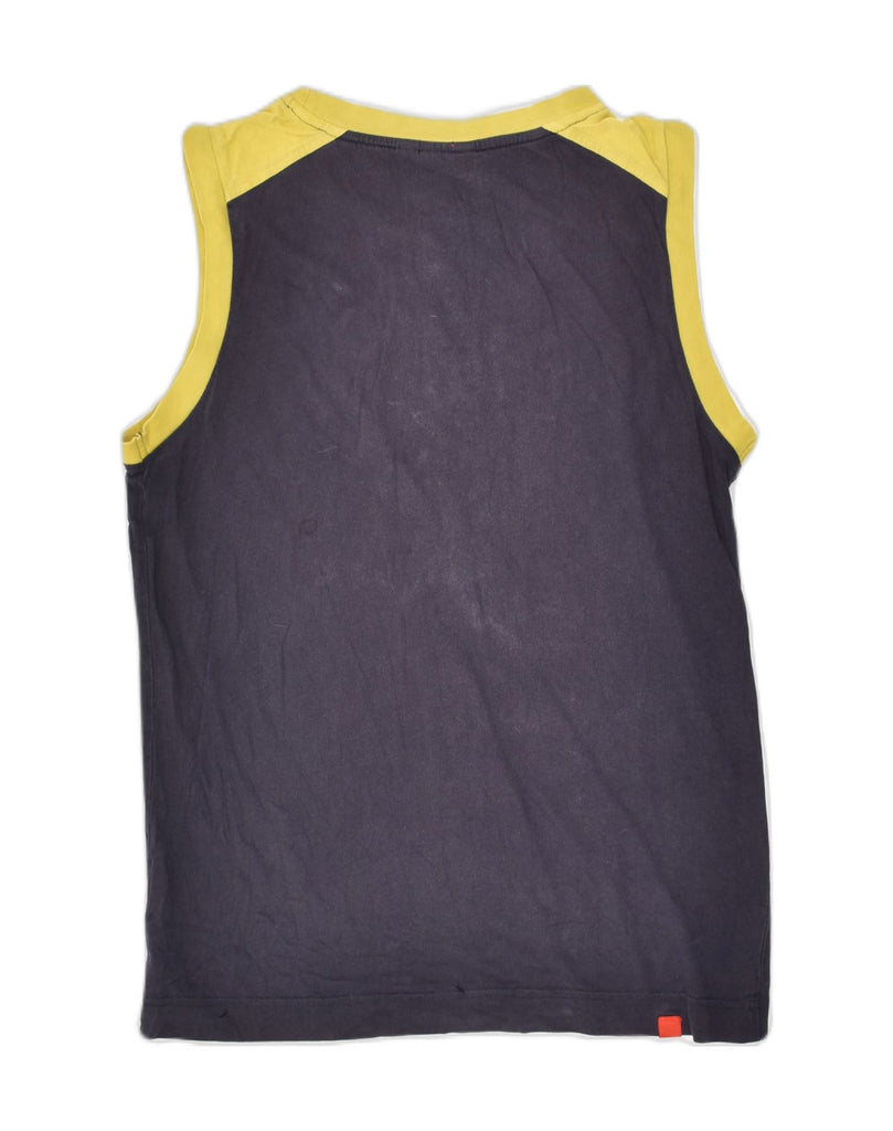 PUMA Mens Graphic Vest Top Small Navy Blue Colourblock Cotton | Vintage Puma | Thrift | Second-Hand Puma | Used Clothing | Messina Hembry 