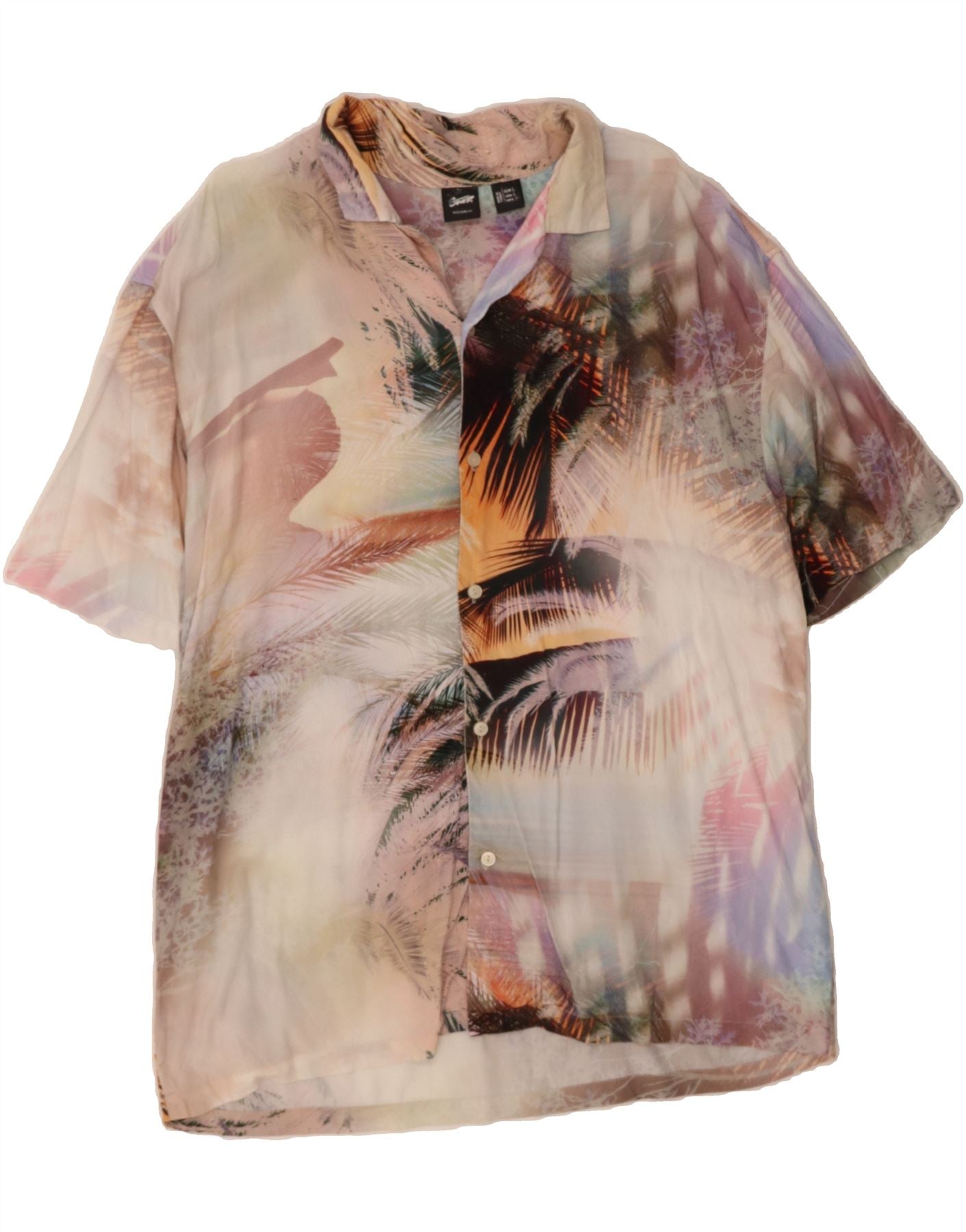 PULL BEAR Hombre Camisa Manga Corta Estampado Abstracto Large Multicolor