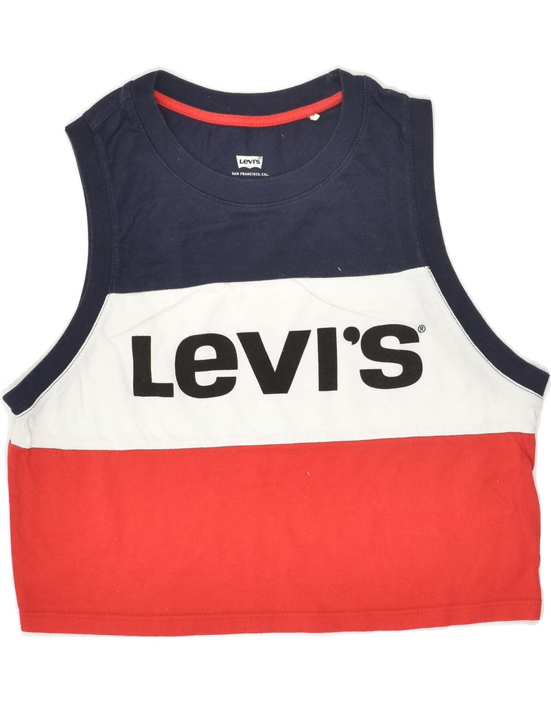 LEVI'S Womens Crop Graphic Vest Top UK 2 2XS Multicoloured Colourblock Vintage Levi's and Second-Hand Levi's from Messina Hembry 