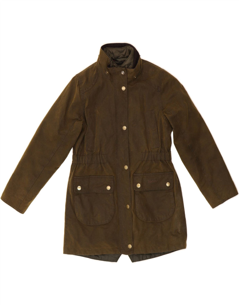 BARBOUR Boys Waxed Cotton Jacket 8-9 Years Medium Khaki Vintage Barbour and Second-Hand Barbour from Messina Hembry 