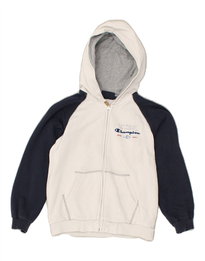 CHAMPION Boys Graphic Zip Hoodie Sweater 5-6 Years XS White Colourblock | Vintage Champion | Thrift | Second-Hand Champion | Used Clothing | Messina Hembry 