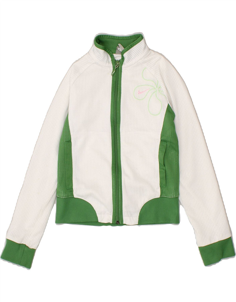 NIKE Girls Crop Tracksuit Top Jacket 7-8 Years Small White Colourblock Vintage Nike and Second-Hand Nike from Messina Hembry 