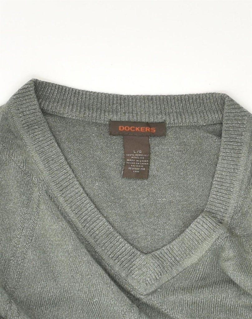 DOCKERS Mens V-Neck Jumper Sweater Large Grey Acrylic | Vintage Dockers | Thrift | Second-Hand Dockers | Used Clothing | Messina Hembry 