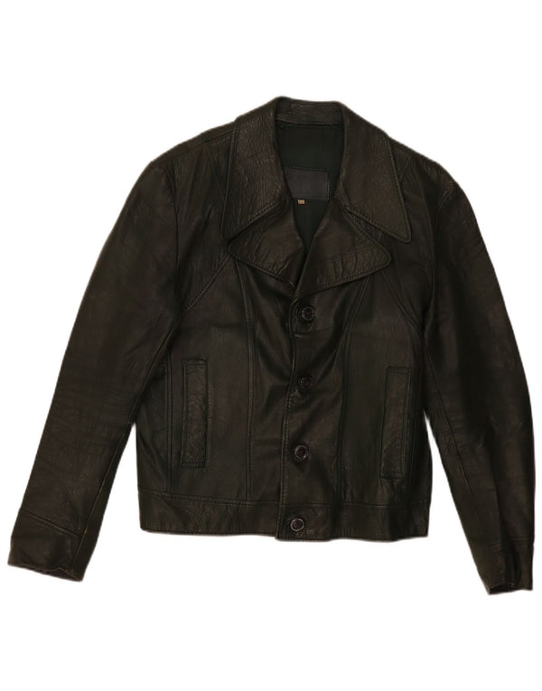 Vintage Mens Leather Jacket IT 52 XL Khaki