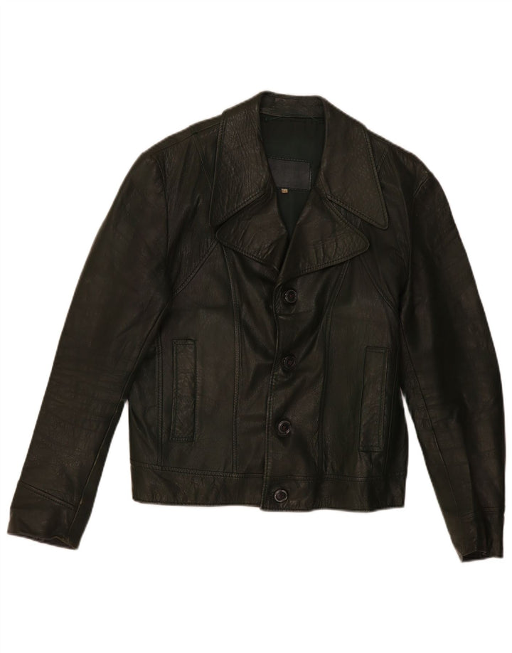 Vintage Mens Leather Jacket IT 52 XL Khaki