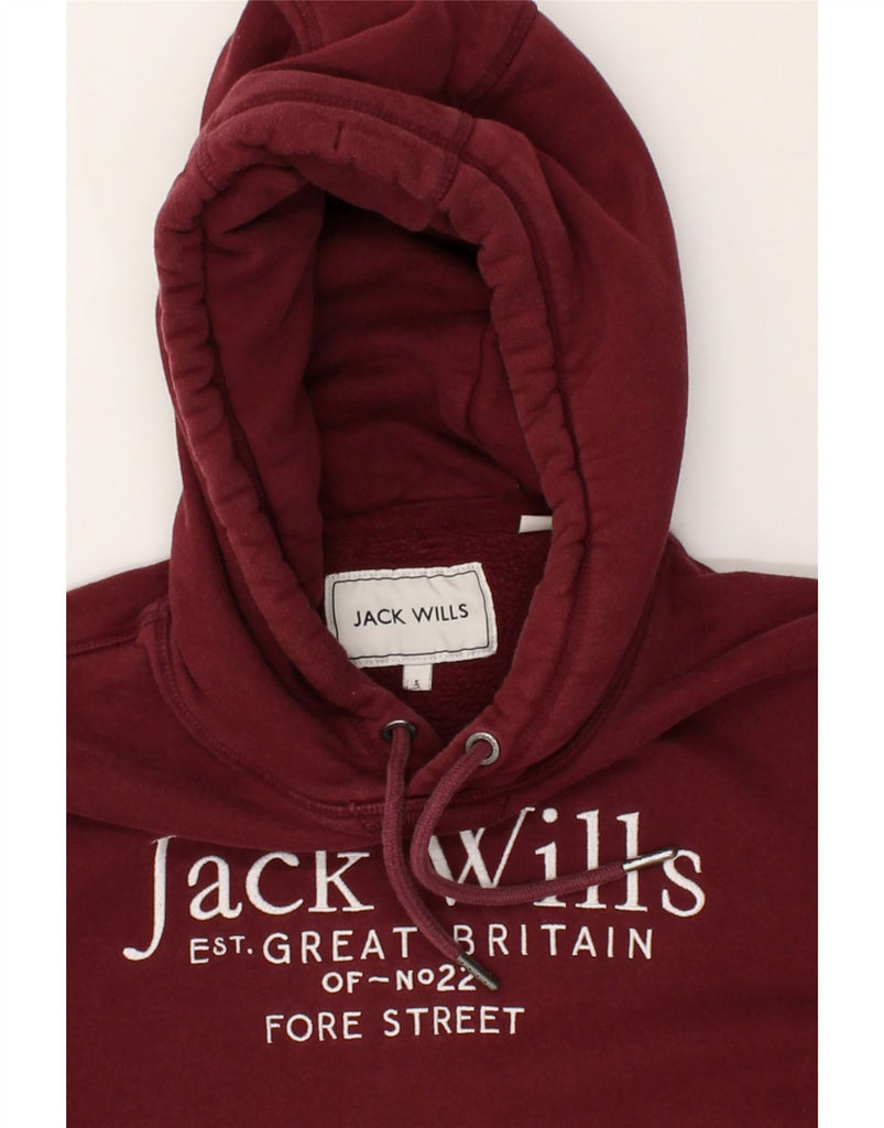 JACK WILLS Mens Graphic Hoodie Jumper Small Burgundy Cotton | Vintage Jack Wills | Thrift | Second-Hand Jack Wills | Used Clothing | Messina Hembry 