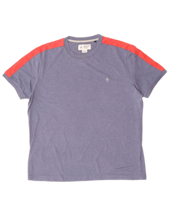 PENGUIN Mens T-Shirt Top XL Blue Colourblock