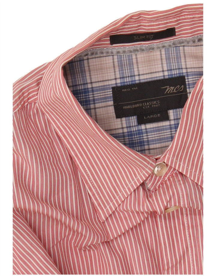 MARLBORO CLASSICS Mens Slim Fit Shirt Large Pink Pinstripe