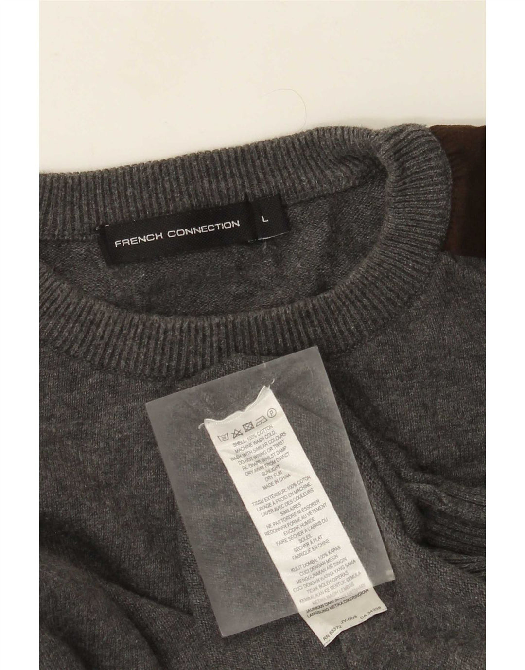 French Connection Mens Crew Neck Jumper Sweater Large Grey Colourblock