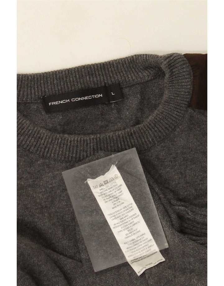 French Connection Mens Crew Neck Jumper Sweater Large Grey Colourblock