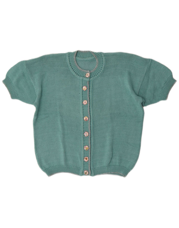 Vintage Womens Short Sleeve Cardigan Sweater UK 16 Large Green
