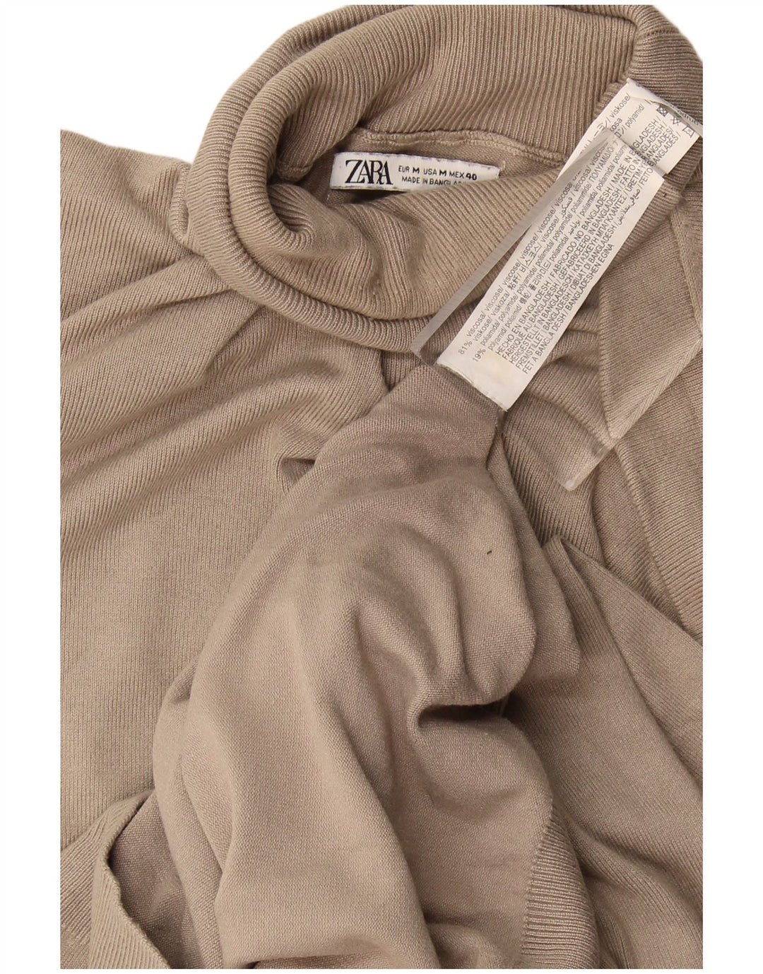 Zara Womens Roll Neck Jumper Sweater UK 14 Medium Beige Viscose