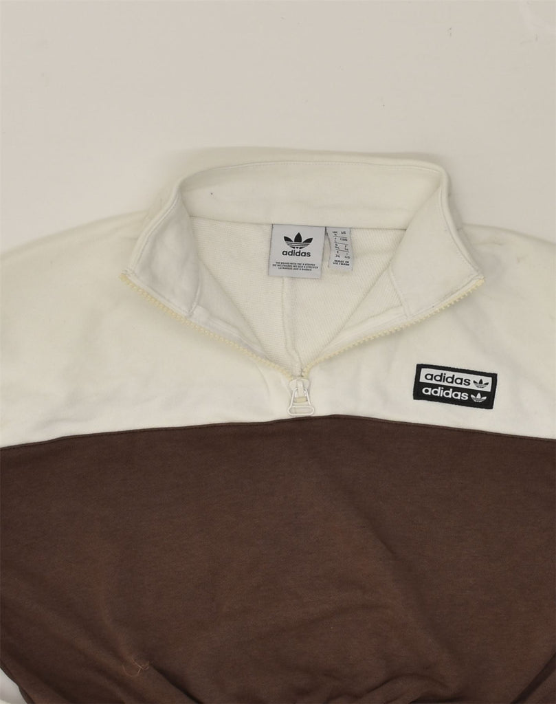 ADIDAS Womens Crop Zip Neck Sweatshirt Jumper UK 8 Small  Brown | Vintage Adidas | Thrift | Second-Hand Adidas | Used Clothing | Messina Hembry 