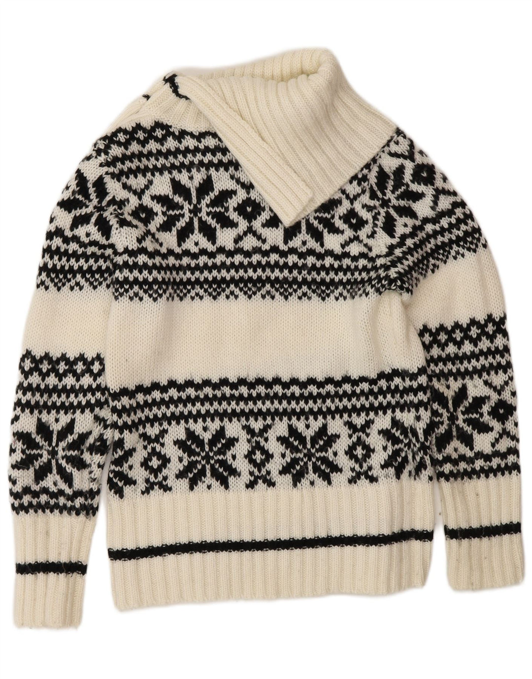 Yessica Womens Snowflake Button Neck Jumper Sweater UK 14 Medium White Wint