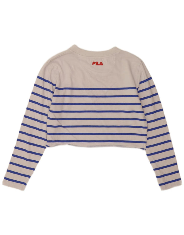 Fila Womens Crop Graphic Top Long Sleeve UK 14 Medium White Striped
