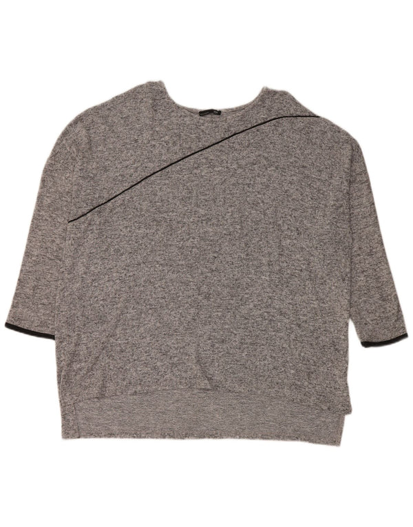Zara Womens Oversized Top 3/4 Sleeve UK 14 Medium Grey Flecked