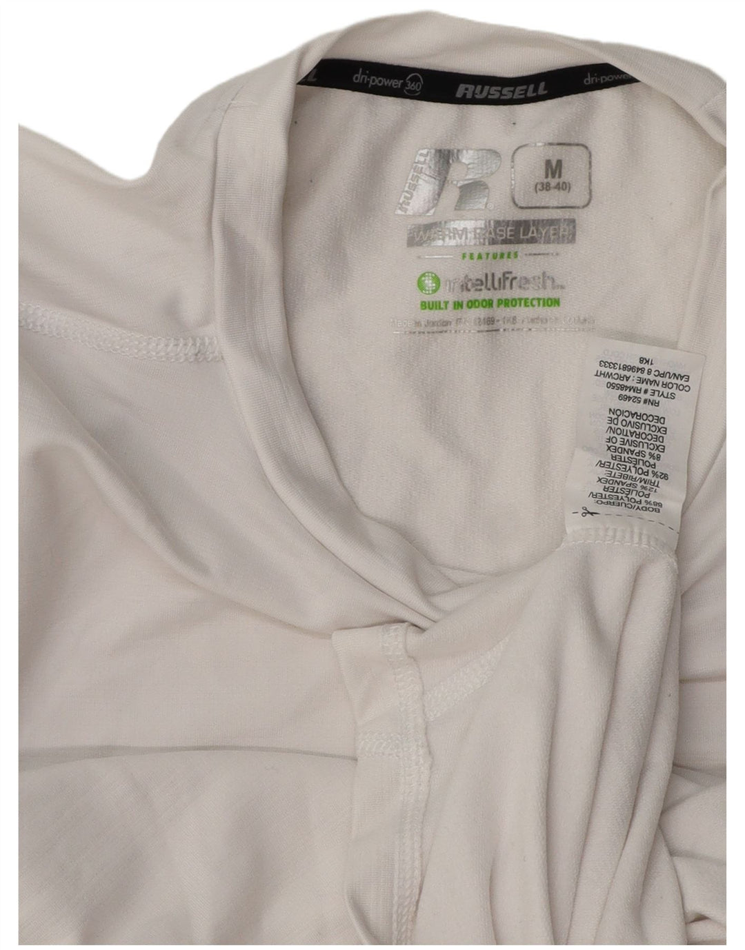 RUSSELL ATHLETIC Mens Top Long Sleeve UK 38/40 Medium White Polyester
