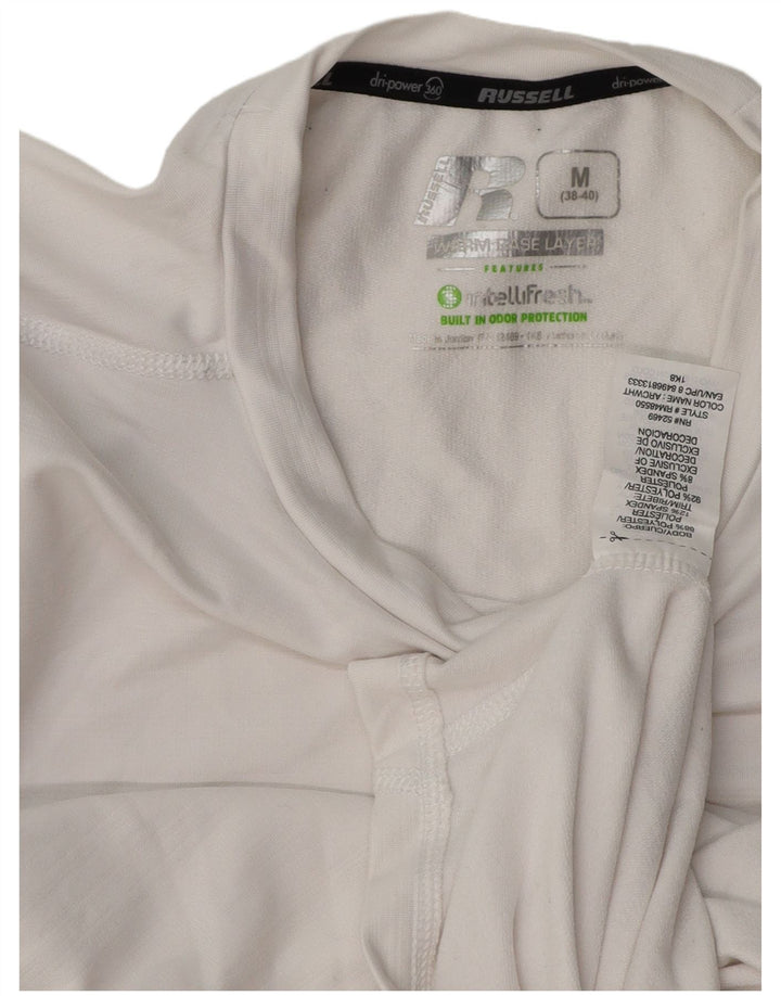 RUSSELL ATHLETIC Mens Top Long Sleeve UK 38/40 Medium White Polyester