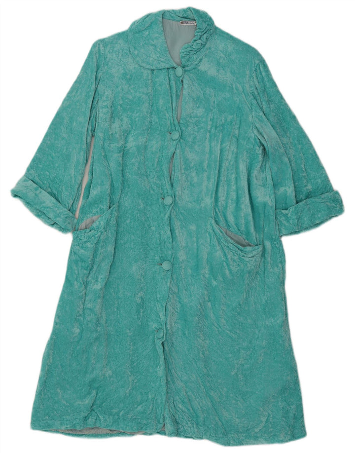 Vintage Womens Velour Robe Dress UK 14 Medium Blue