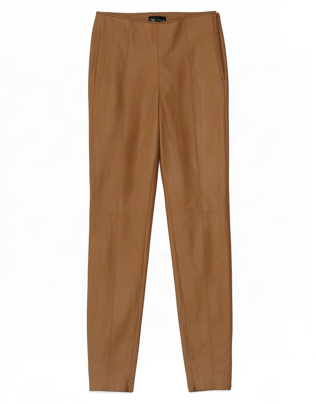 Zara Womens Faux Leather Leggings UK 14 Medium Brown Polyester