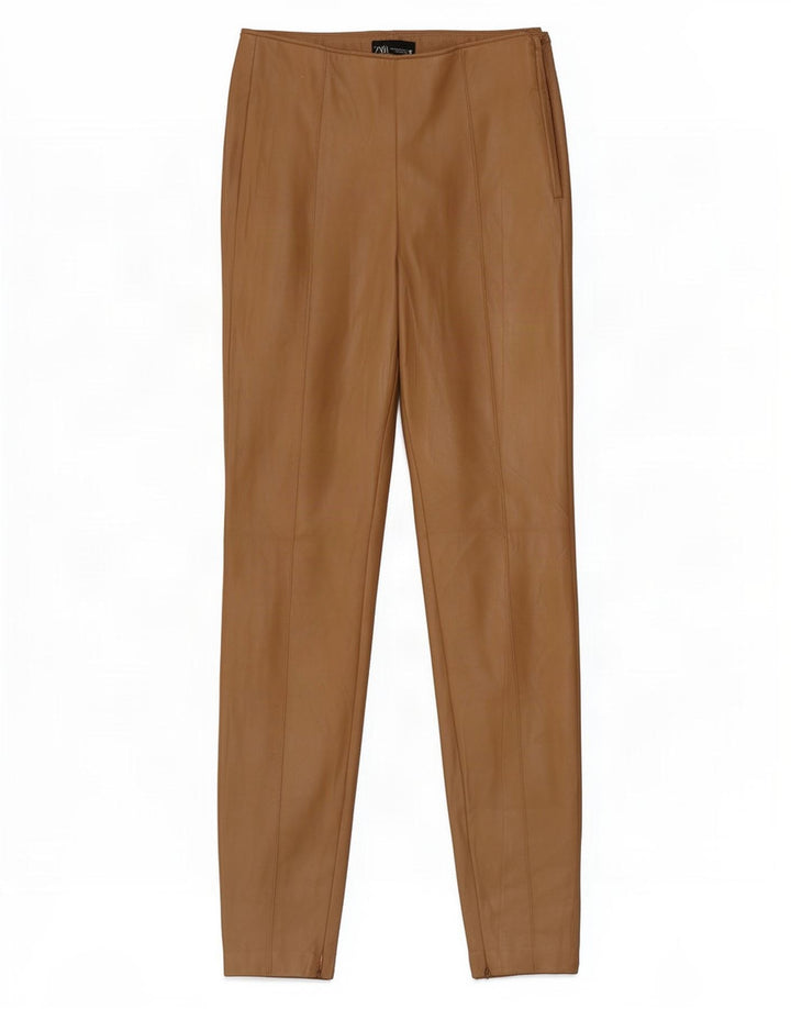 Zara Womens Faux Leather Leggings UK 14 Medium Brown Polyester