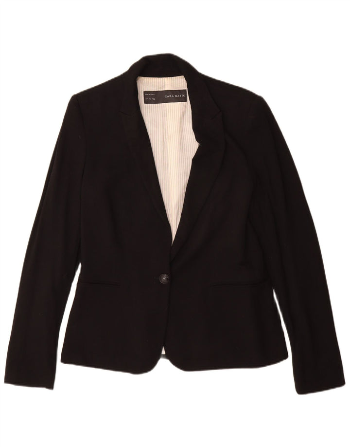 Zara Womens 1 Button Blazer Jacket UK 16 Large Black Viscose